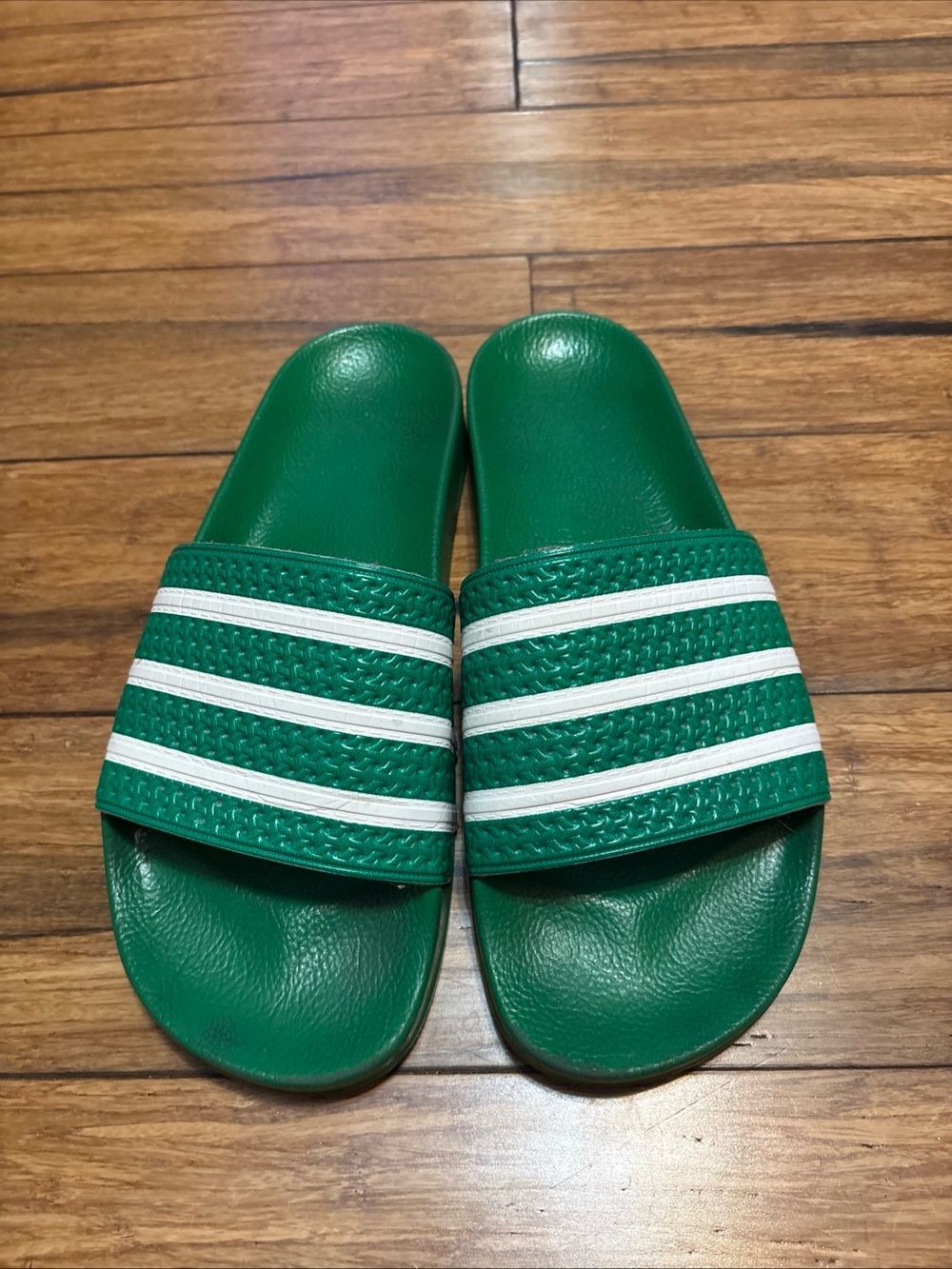 adidas Adilette Men's Slide Sandals Green White Striped Comfort Synthetic Sz 12 - Picture 2 of 13